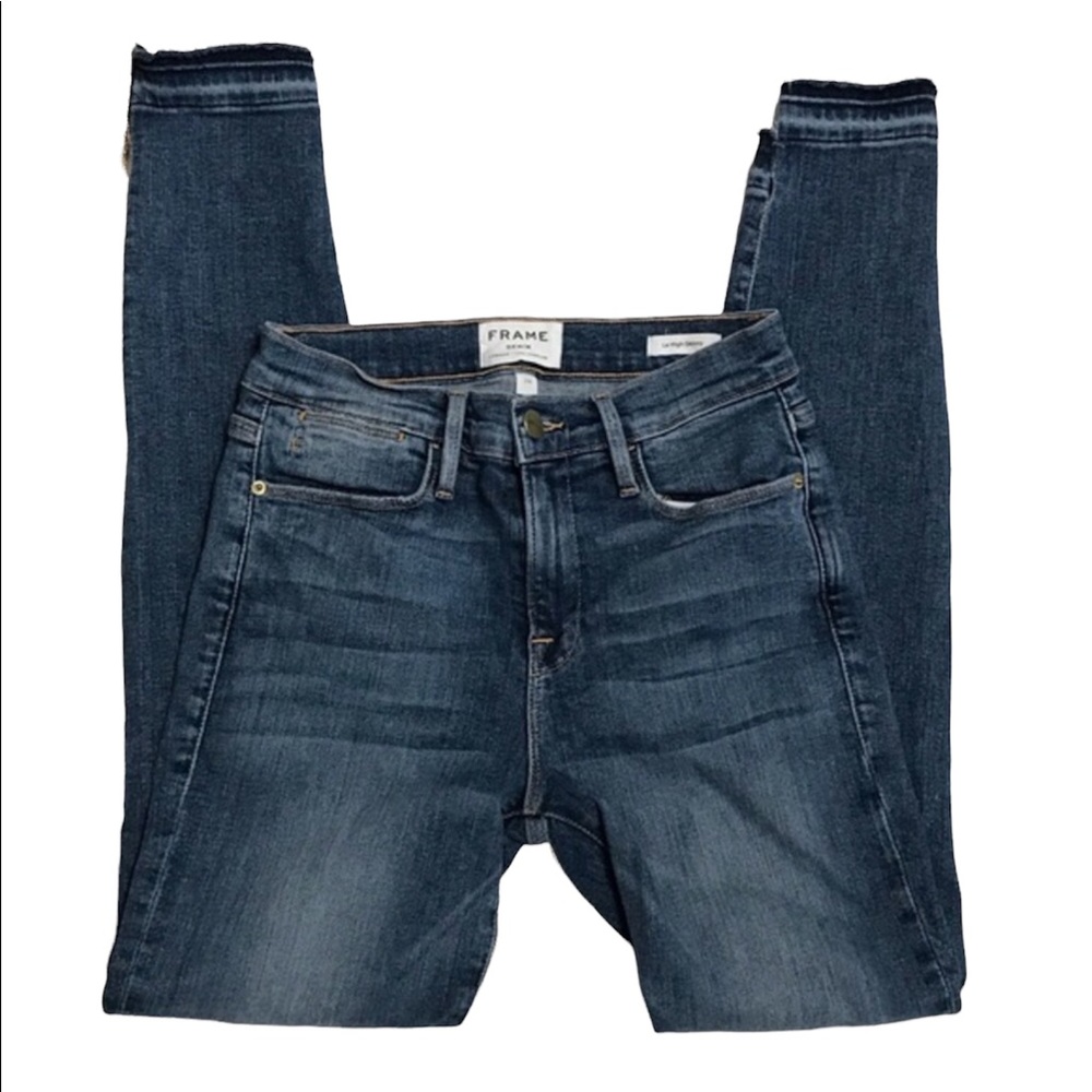 Frame Le High Skinny Raw Stagger Zip Ankle Jeans Size 26
